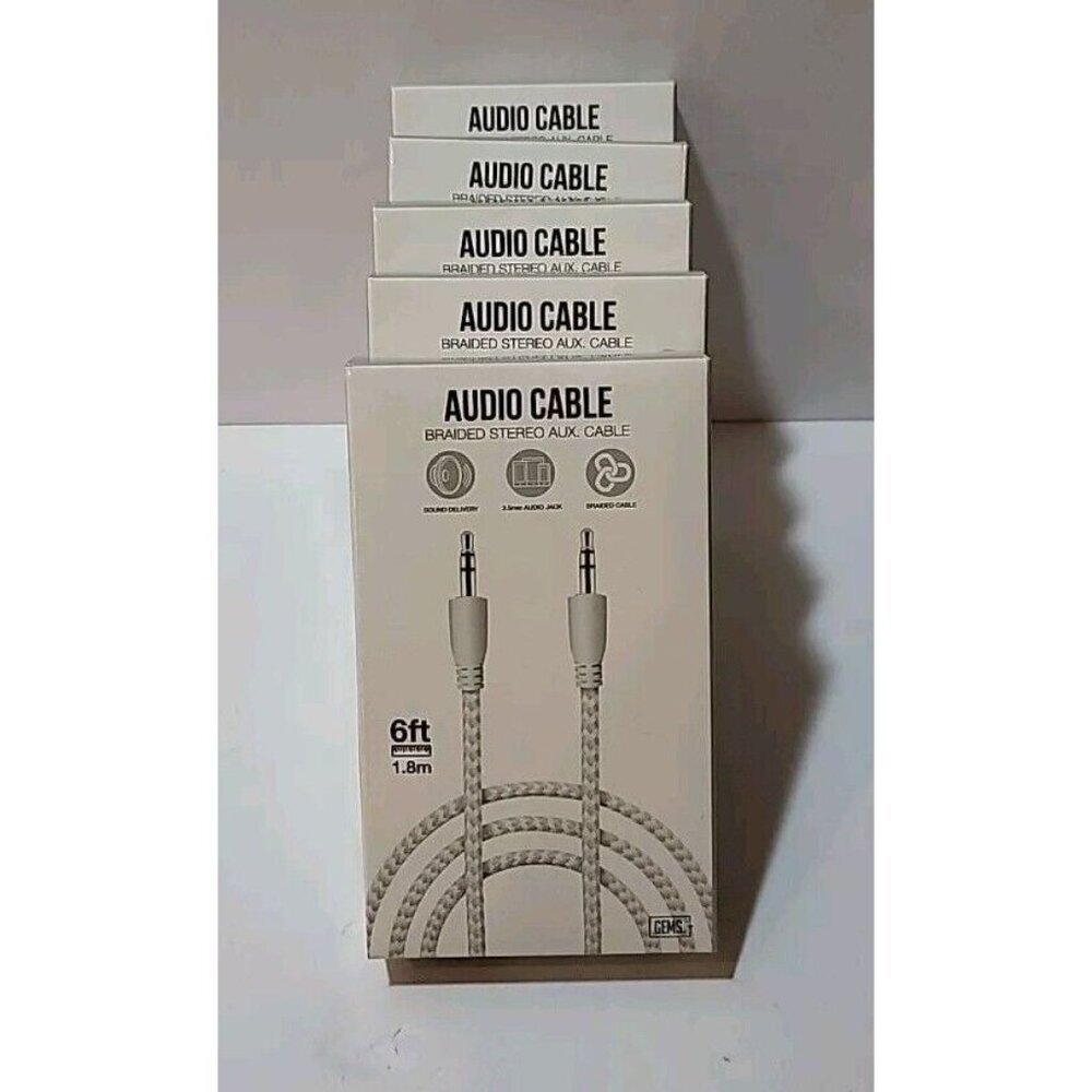 Set Of Braided‎ Stereo Auxiliary Cable 6 Feet 1.8m Includes 5 New Cables